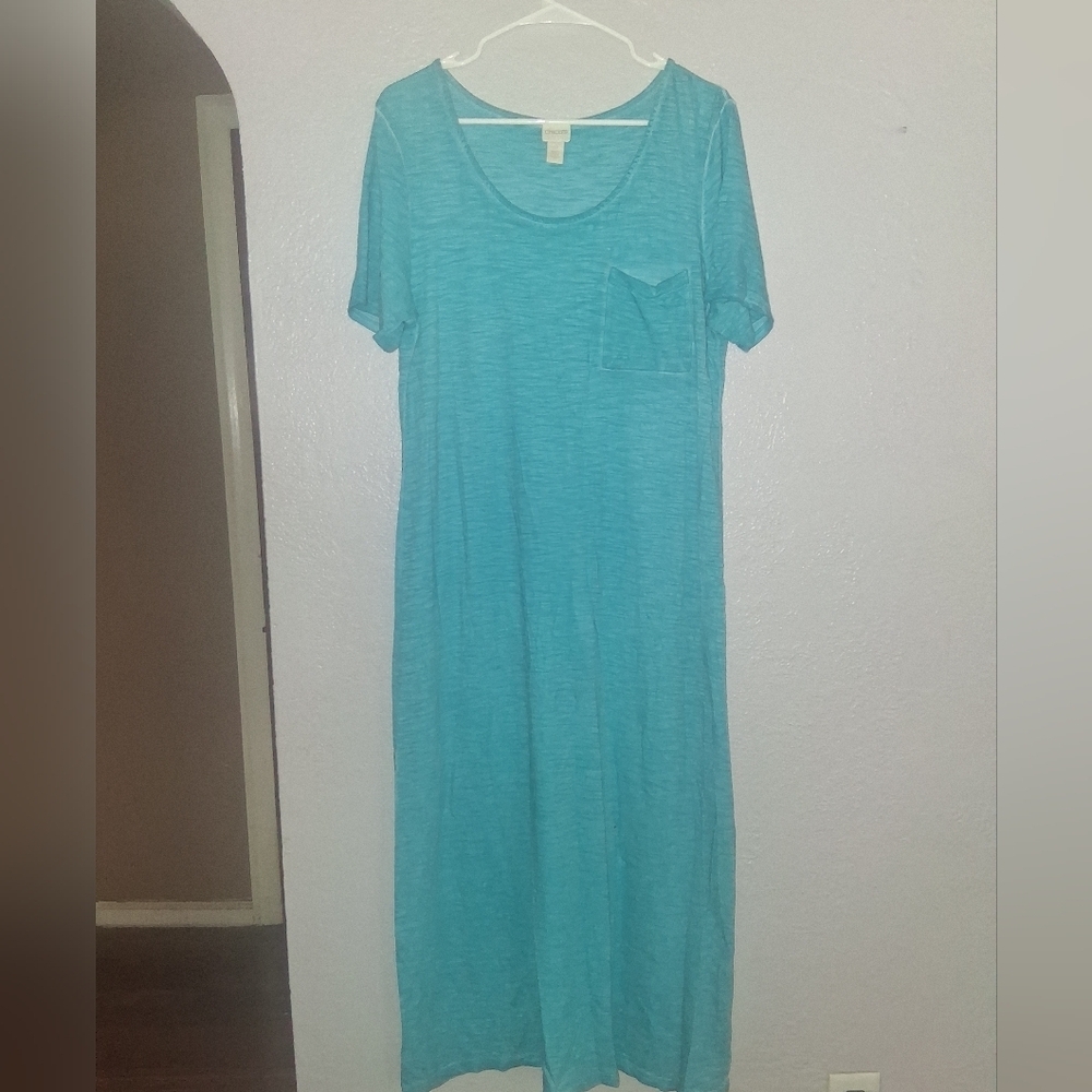 Chicos Blue Maxi T Shirt Dress Cotton Blend 2/L
